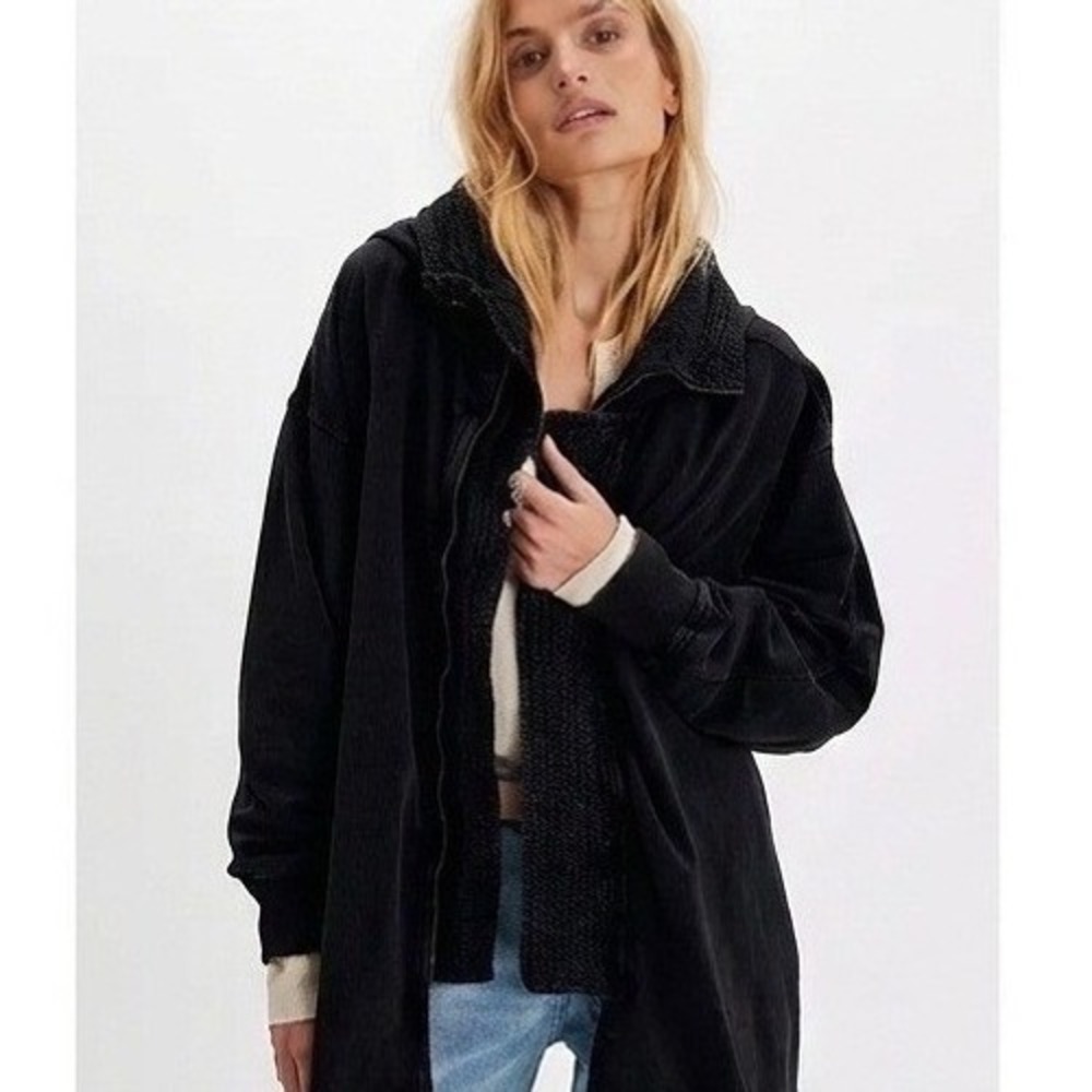 Free People Lined Hoodie Womens Size S Black One Cedar Faux Fur NWT